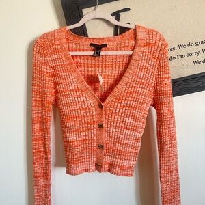 Zara Orange Marled Ribbed V-Neck Button Cardigan